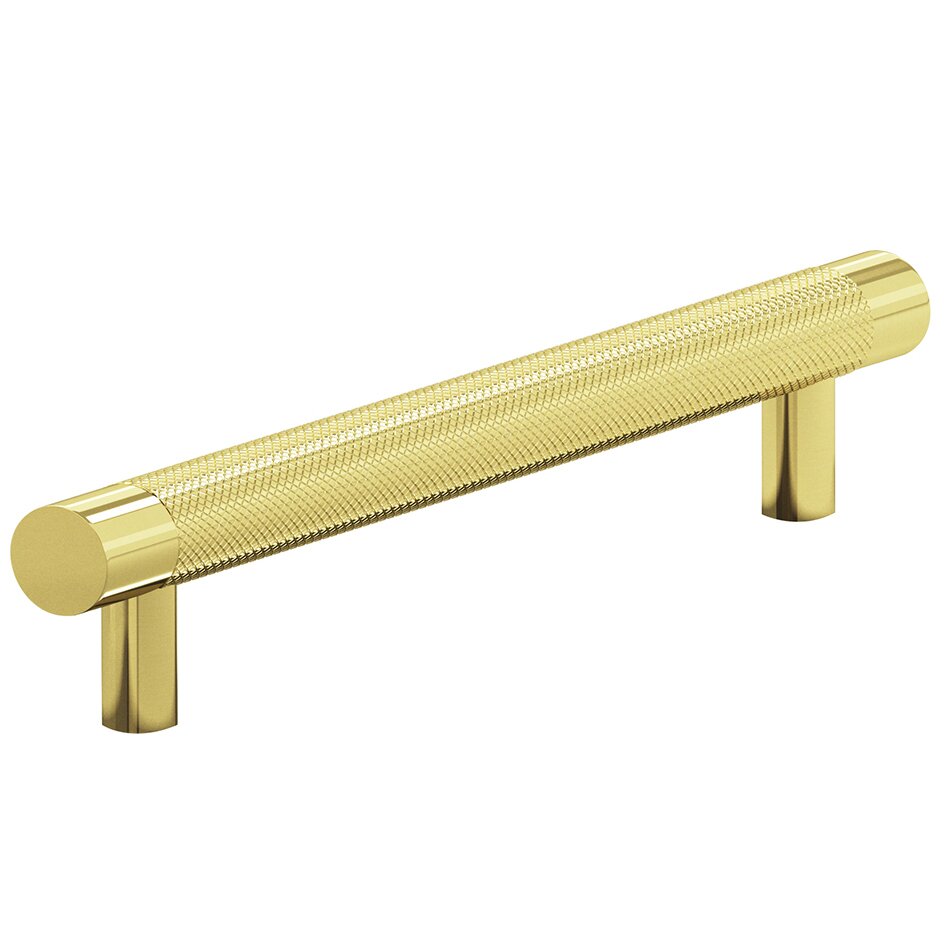 6" Centers Diamond Knurl Pull in Polished Brass Unlacquered