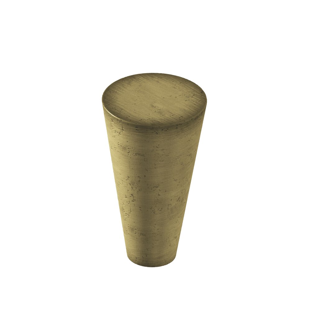 0.5625" Diameter Round Tapered Cabinet Knob In Distressed Antique Brass