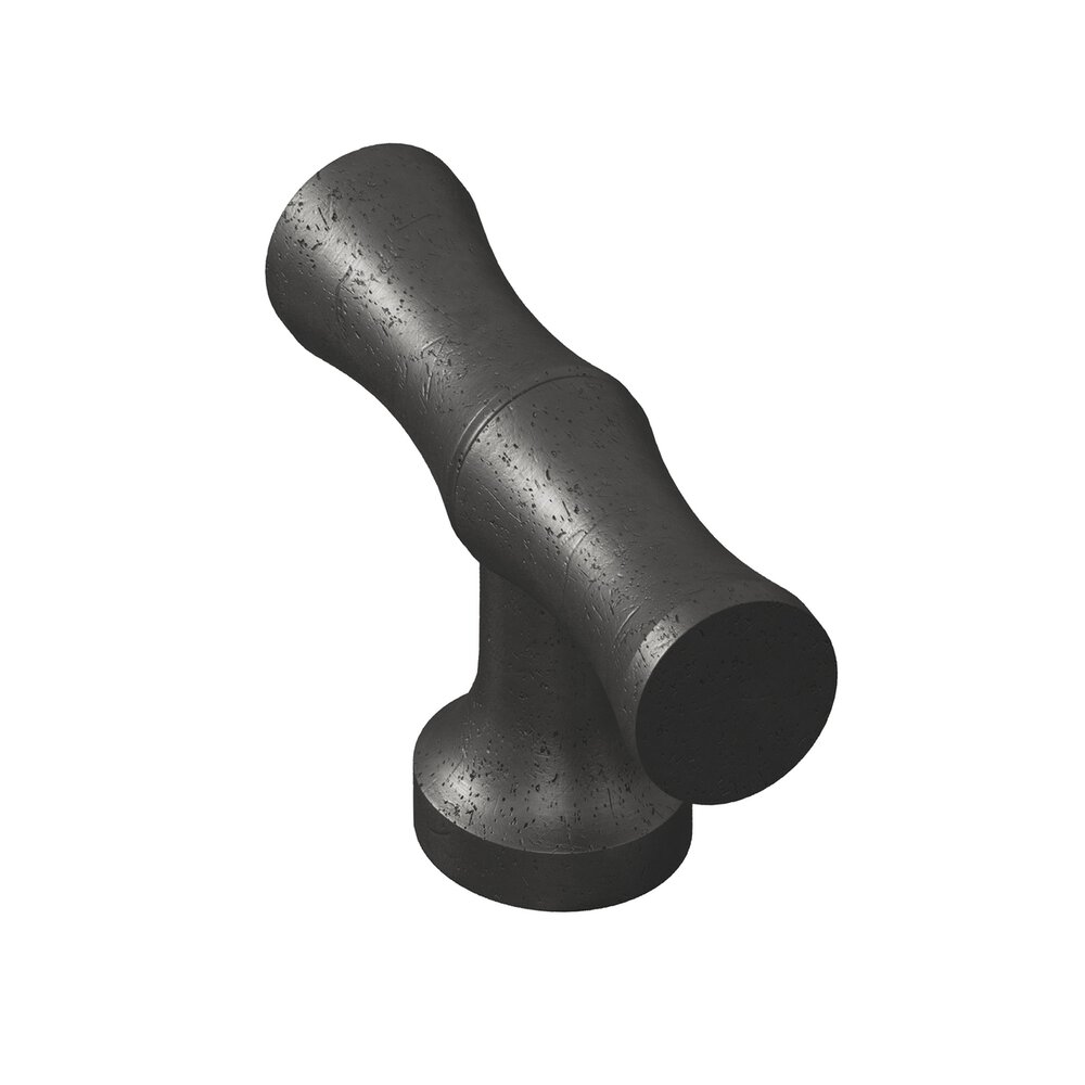 1.75" Long Bamboo T Cabinet Knob With Flared Post In Distressed Satin Black