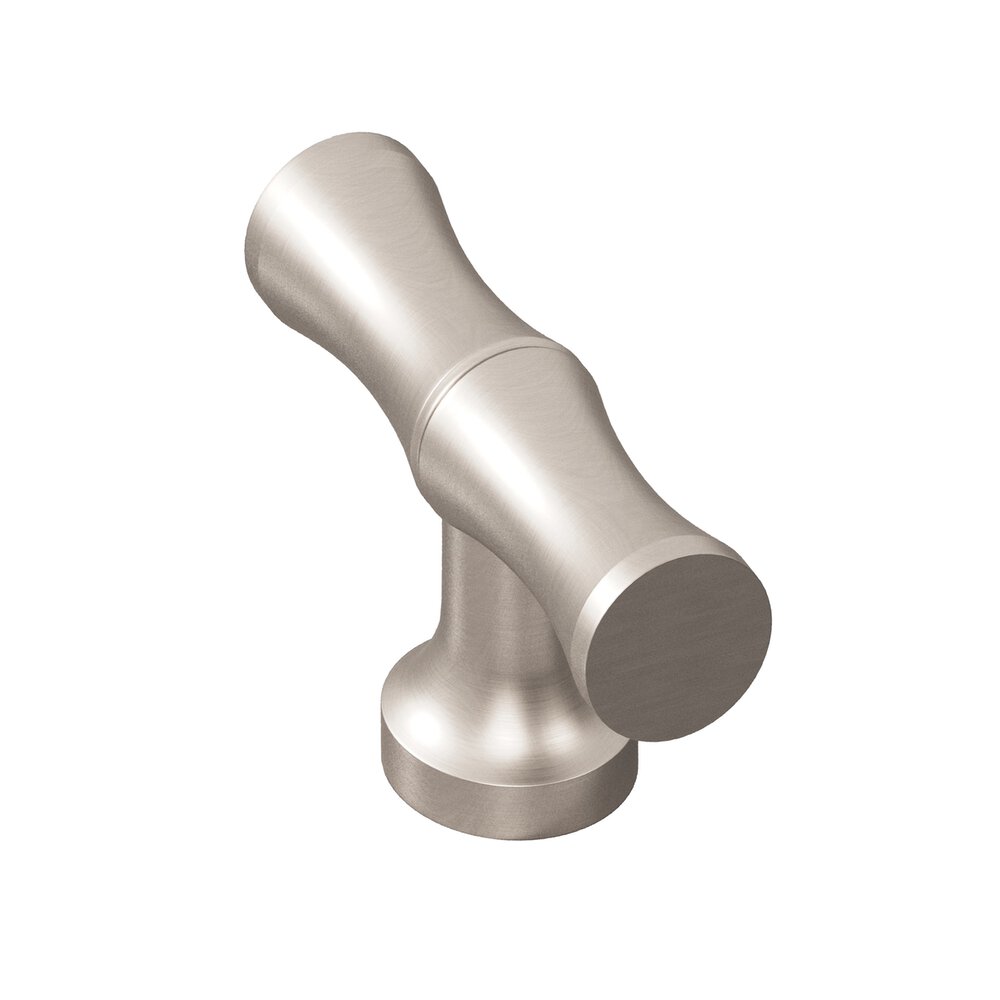 1.75" Long Bamboo T Cabinet Knob With Flared Post In Matte Satin Nickel