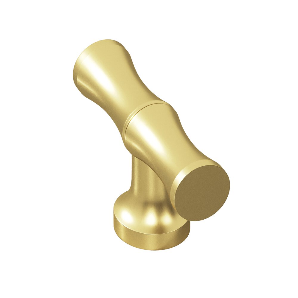 1.75" Long Bamboo T Cabinet Knob With Flared Post In Matte Satin Brass