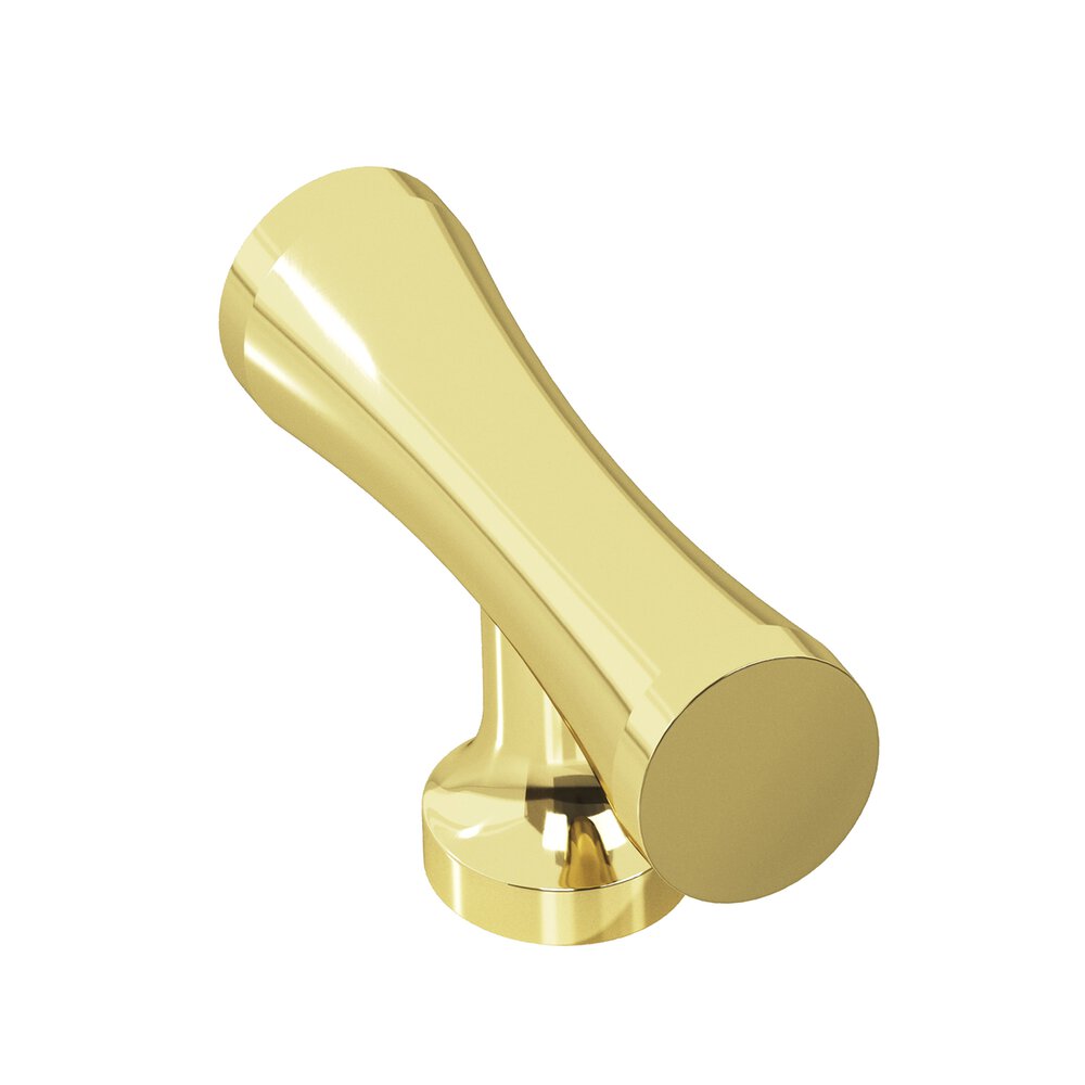 2" Long Hourglass T Cabinet Knob With Flared Post In Polished Brass