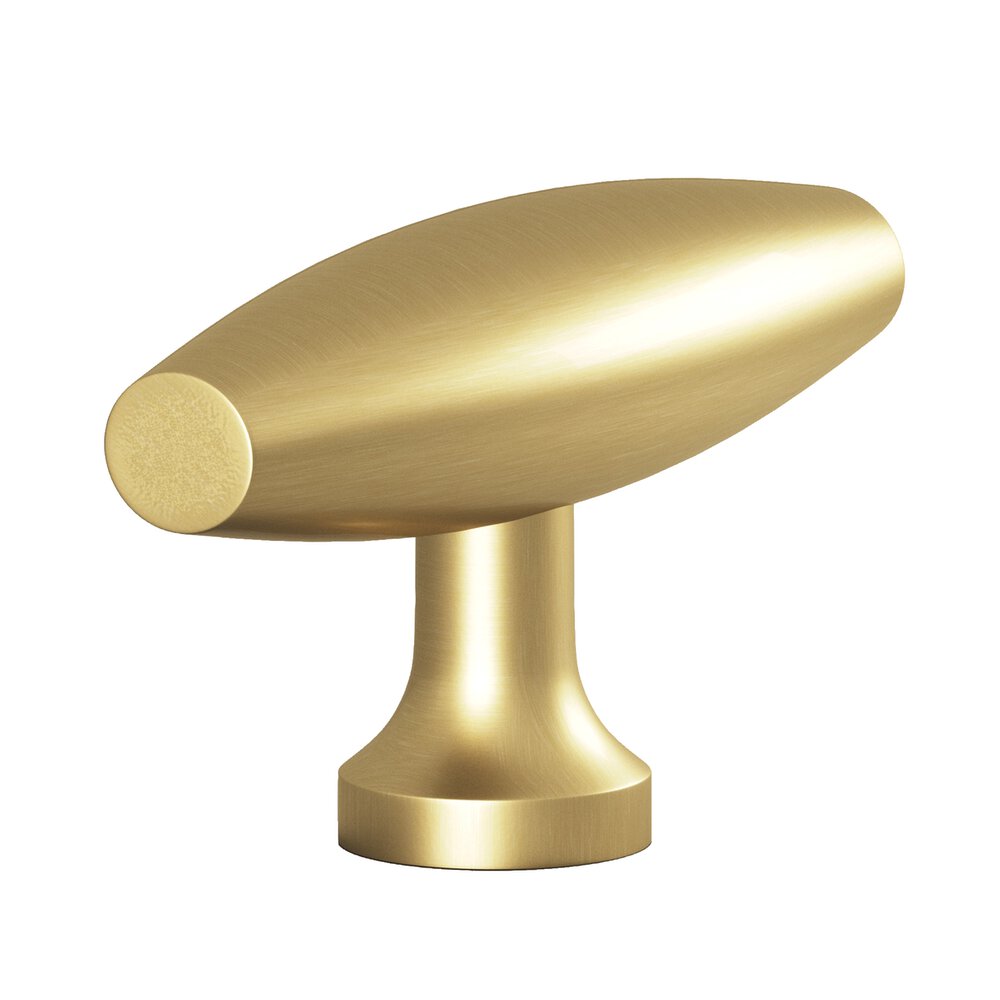 2" Long Cigar T Cabinet Knob With Flared Post In Satin Brass