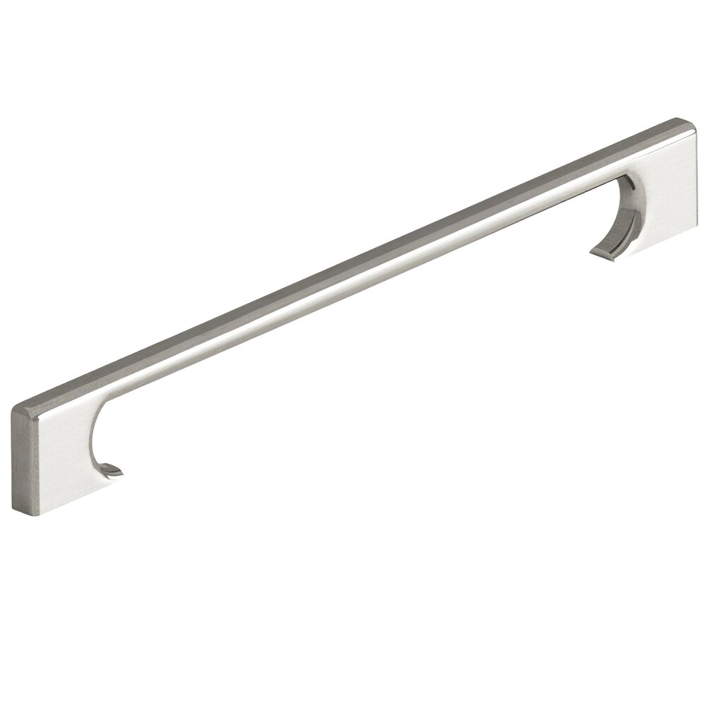10" Centers Rectangular Cabinet Pull With Radiused Edges And Rectangular Scalloped Legs In Nickel Stainless
