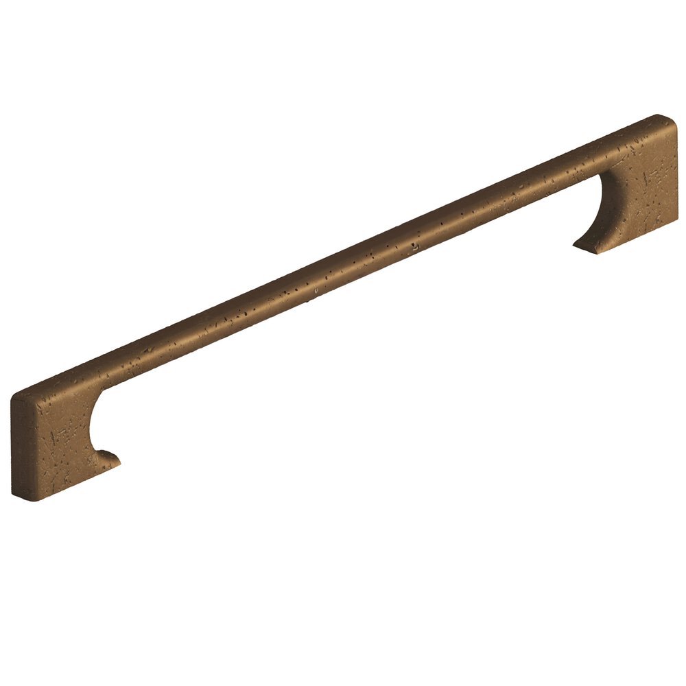 10" Centers Rectangular Cabinet Pull With Radiused Edges And Rectangular Scalloped Legs In Distressed Light Statuary Bronze