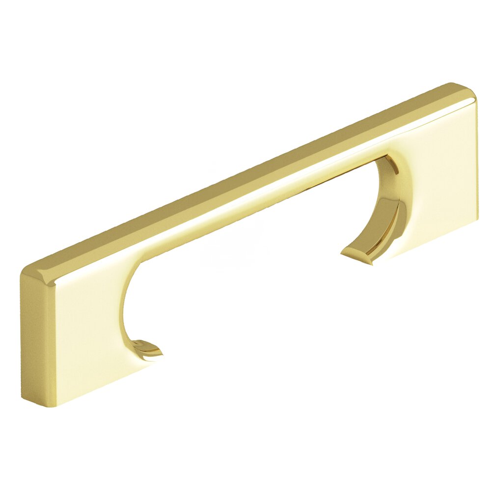 4" Centers Rectangular Cabinet Pull With Radiused Edges And Rectangular Scalloped Legs In Polished Brass
