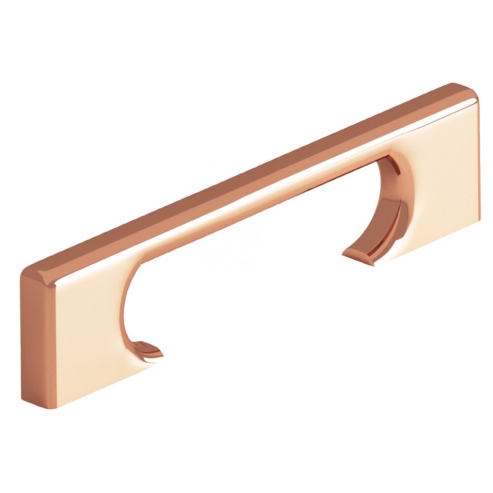 4" Centers Rectangular Cabinet Pull With Radiused Edges And Rectangular Scalloped Legs In Polished Copper