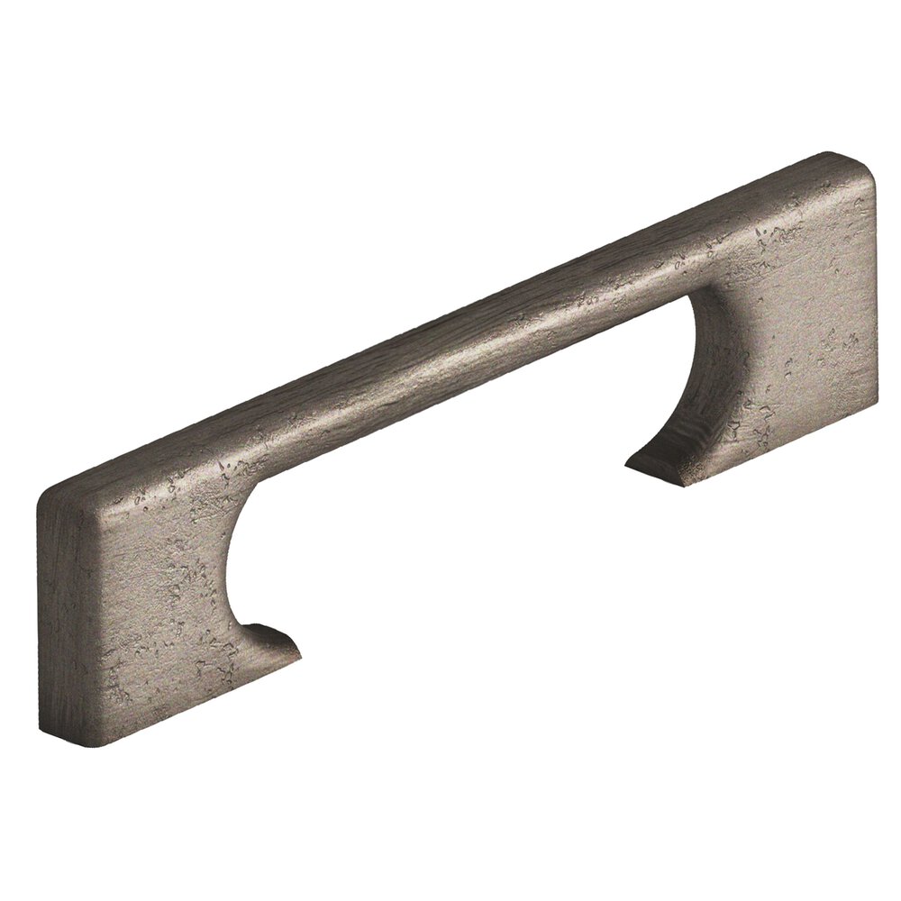 4" Centers Rectangular Cabinet Pull With Radiused Edges And Rectangular Scalloped Legs In Distressed Pewter