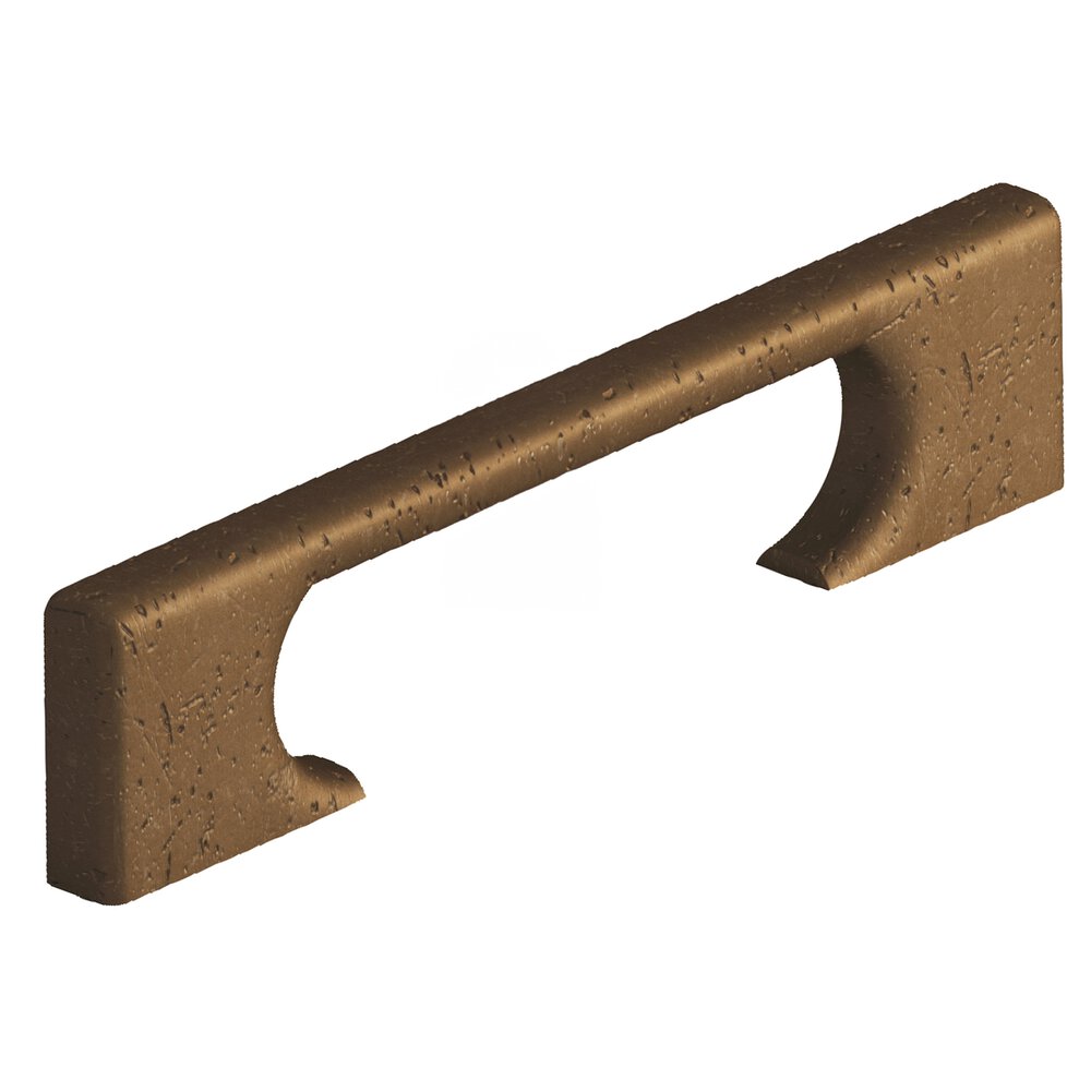 4" Centers Rectangular Cabinet Pull With Radiused Edges And Rectangular Scalloped Legs In Distressed Light Statuary Bronze