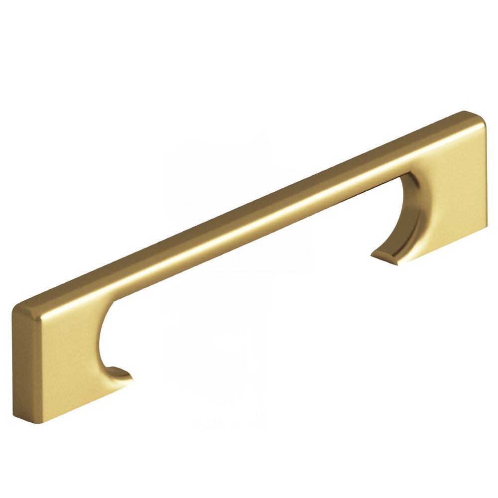 5" Centers Rectangular Cabinet Pull With Radiused Edges And Rectangular Scalloped Legs In Satin Brass