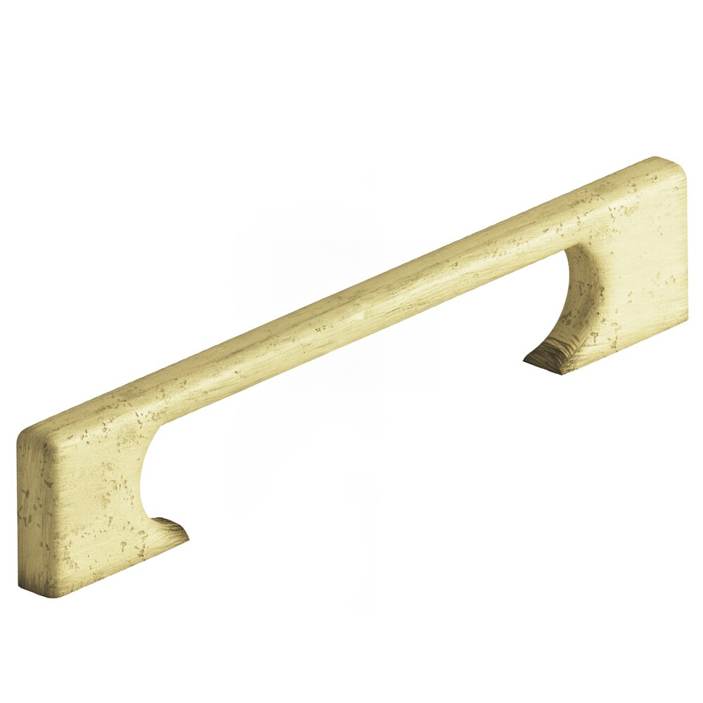5" Centers Rectangular Cabinet Pull With Radiused Edges And Rectangular Scalloped Legs In Distressed Antique Brass