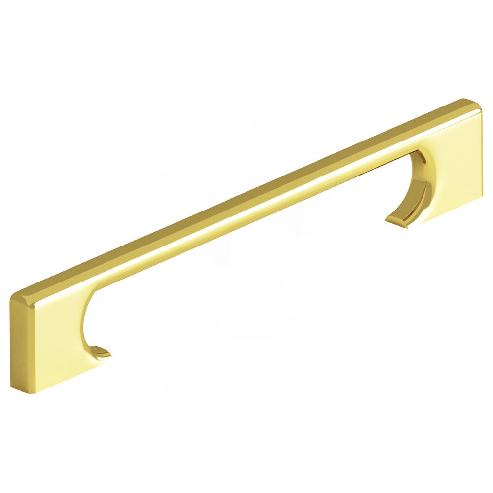 6" Centers Rectangular Cabinet Pull With Radiused Edges And Rectangular Scalloped Legs In French Gold