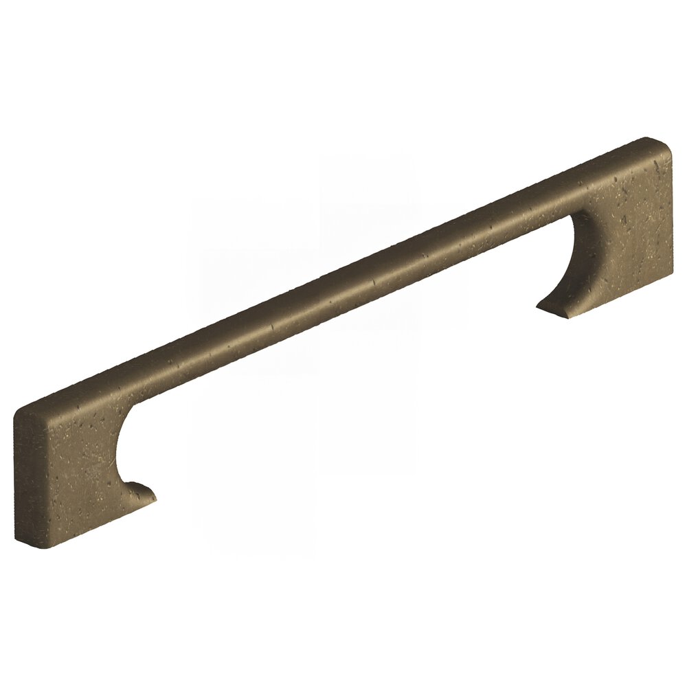 6" Centers Rectangular Cabinet Pull With Radiused Edges And Rectangular Scalloped Legs In Distressed Oil Rubbed Bronze