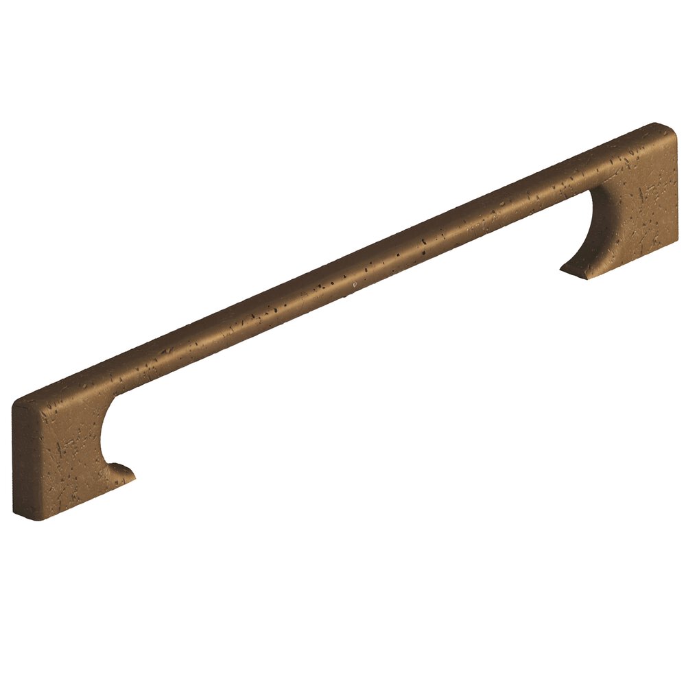 8" Centers Rectangular Cabinet Pull With Radiused Edges And Rectangular Scalloped Legs In Distressed Light Statuary Bronze