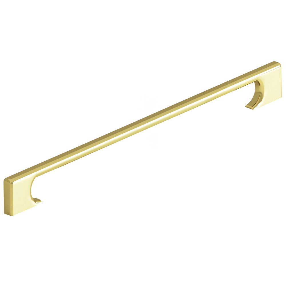 12" Centers Rectangular Appliance/Oversized Pull With Radiused Edges And Rectangular Scalloped Legs In Unlacquered Polished Brass