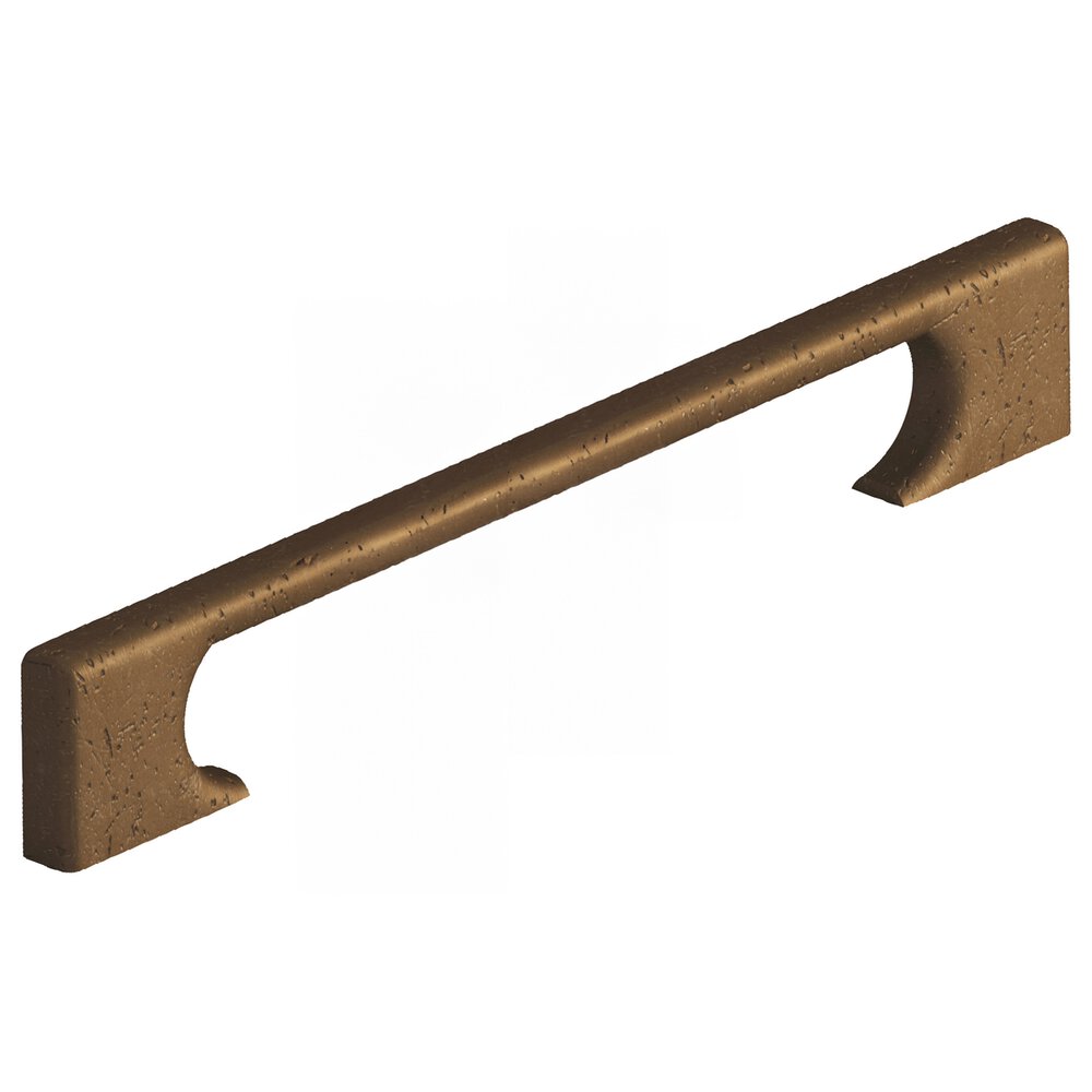 6" Centers Rectangular Cabinet Pull With Radiused Edges And Rectangular Scalloped Legs In Distressed Light Statuary Bronze
