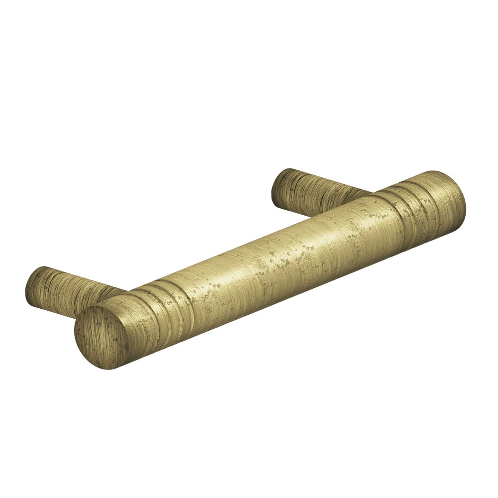 3" Centers Stiped European Bar Pull in Distressed Antique Brass