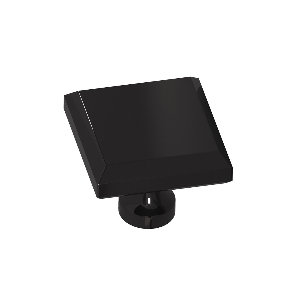 1.25" Square Beveled Cabinet Knob With Flared Post In Satin Black