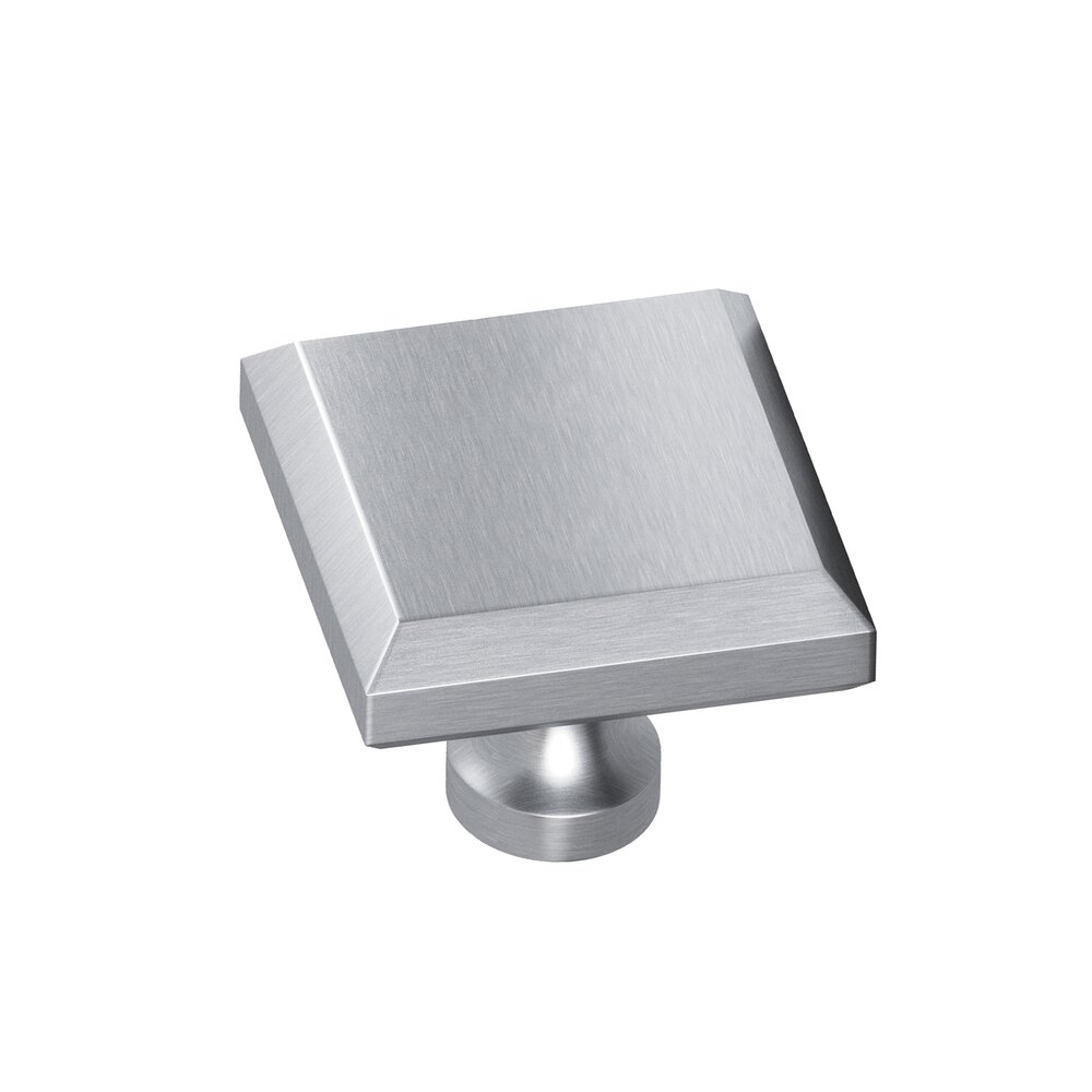 1.25" Square Beveled Cabinet Knob With Flared Post In Satin Chrome