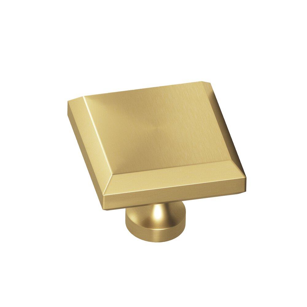 1.25" Square Beveled Cabinet Knob With Flared Post In Unlacquered Satin Brass
