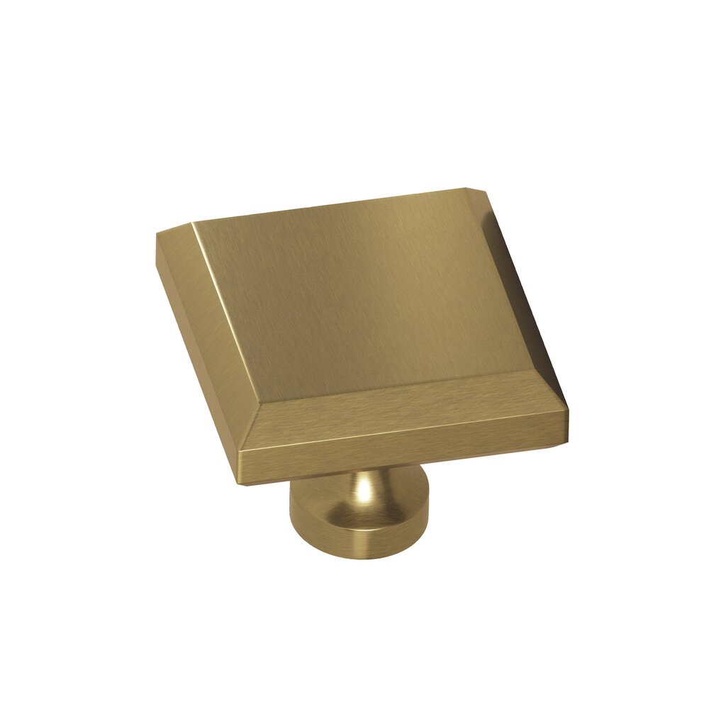 1.25" Square Beveled Cabinet Knob With Flared Post In Antique Brass
