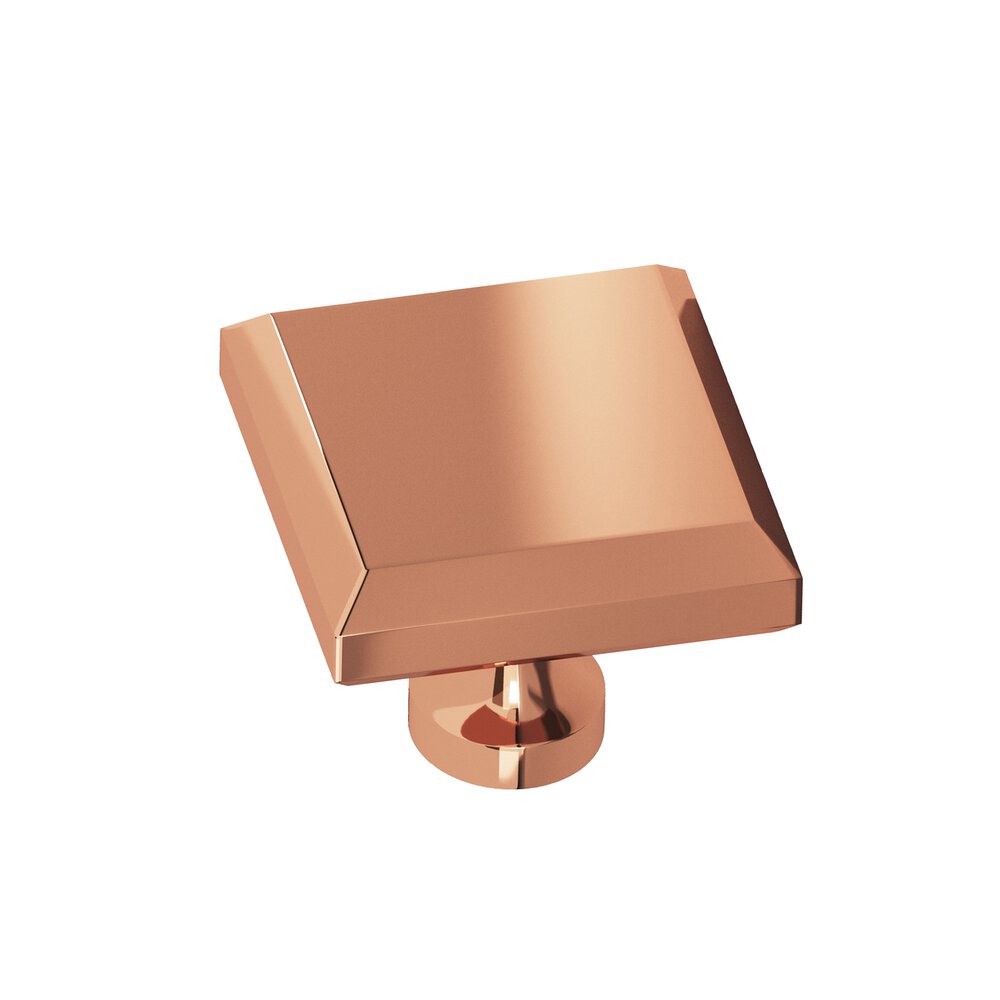 1.25" Square Beveled Cabinet Knob With Flared Post In Polished Copper