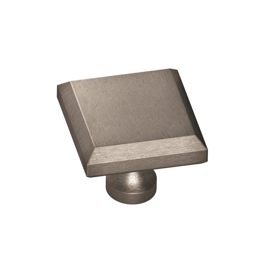 1.25" Square Beveled Cabinet Knob With Flared Post In Distressed Pewter