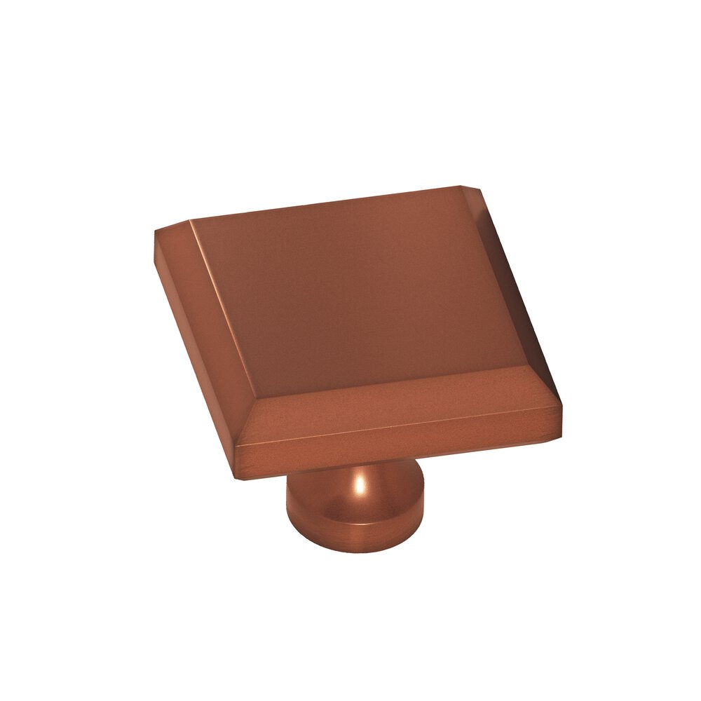 1.25" Square Beveled Cabinet Knob With Flared Post In Matte Antique Copper