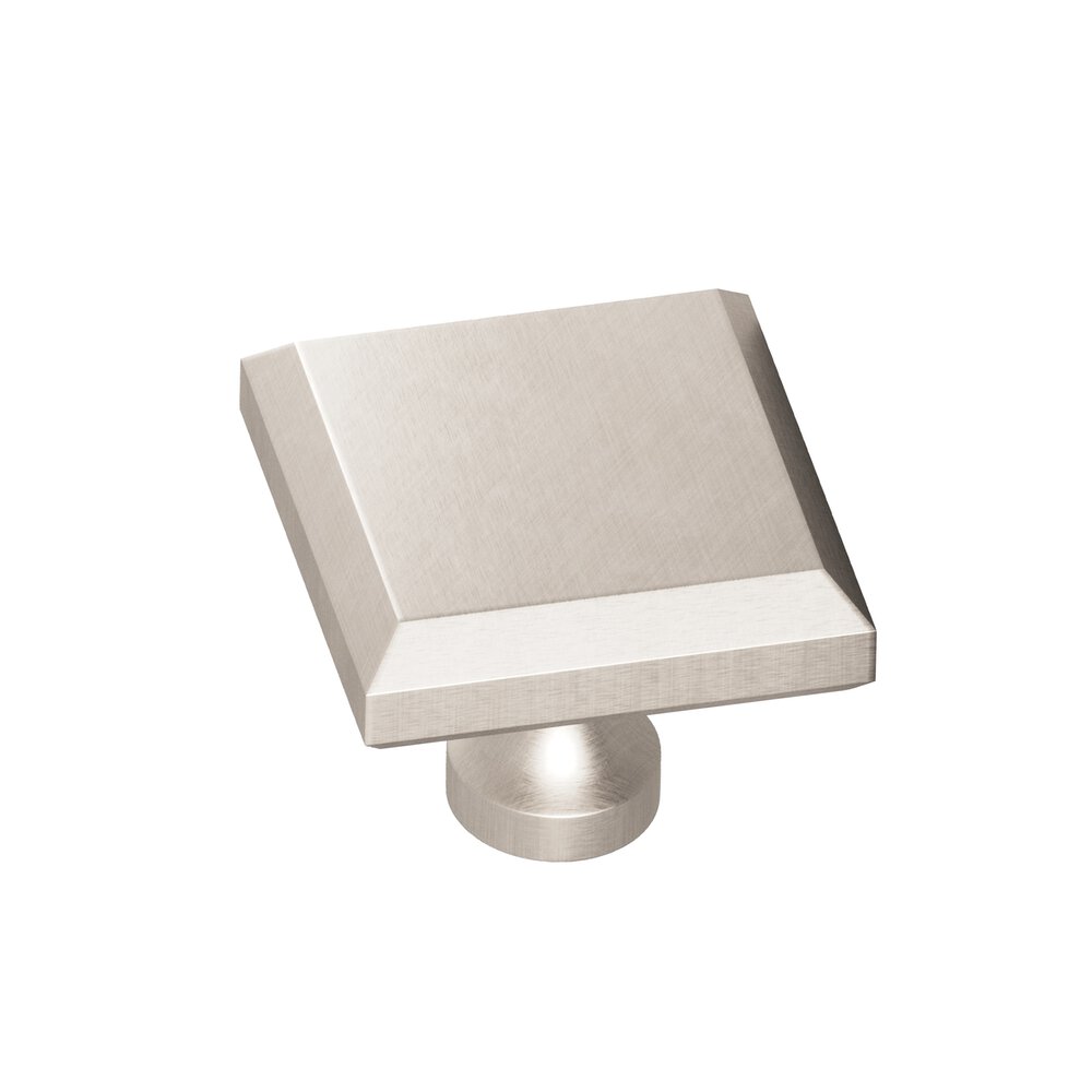 1.25" Square Beveled Cabinet Knob With Flared Post In Matte Satin Nickel