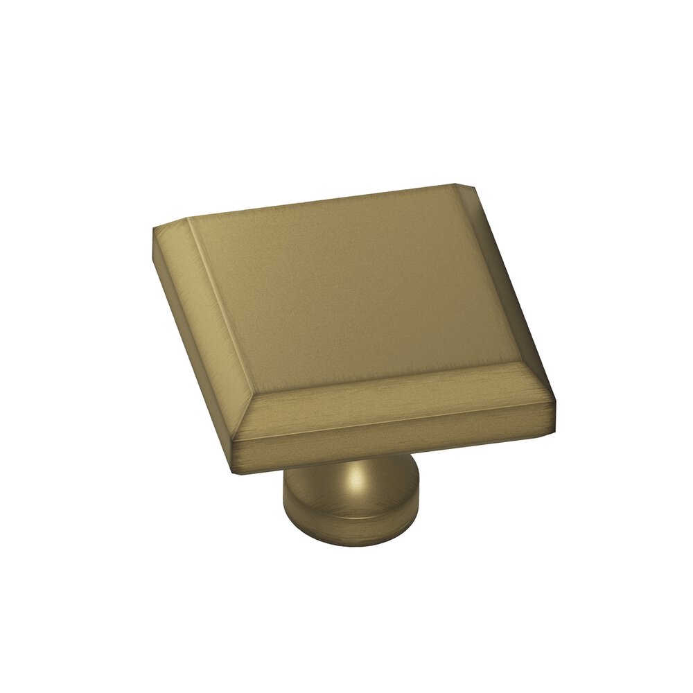 1.25" Square Beveled Cabinet Knob With Flared Post In Matte Antique Satin Brass