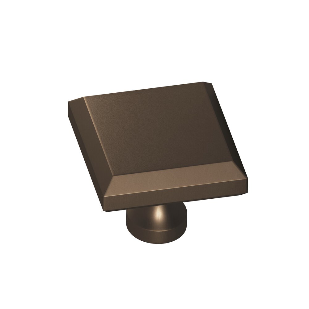 1.25" Square Beveled Cabinet Knob With Flared Post In Heritage Bronze