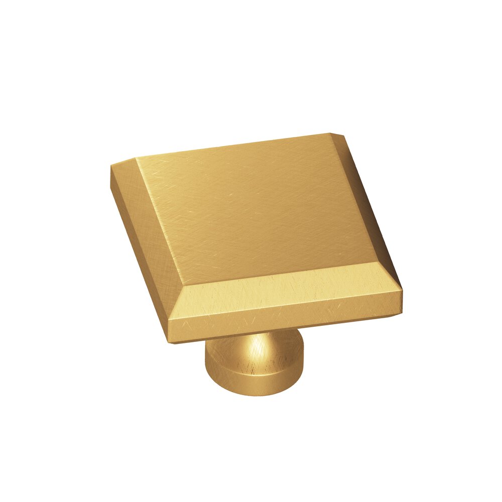 1.25" Square Beveled Cabinet Knob With Flared Post In Weathered Brass