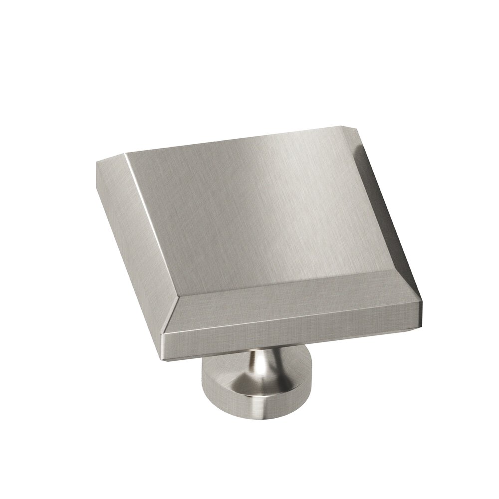 1.5" Square Beveled Cabinet Knob With Flared Post In Satin Nickel
