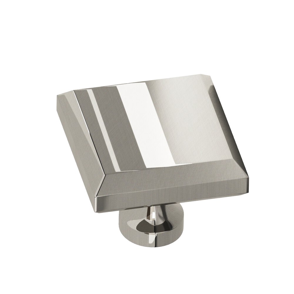 1.5" Square Beveled Cabinet Knob With Flared Post In Nickel Stainless