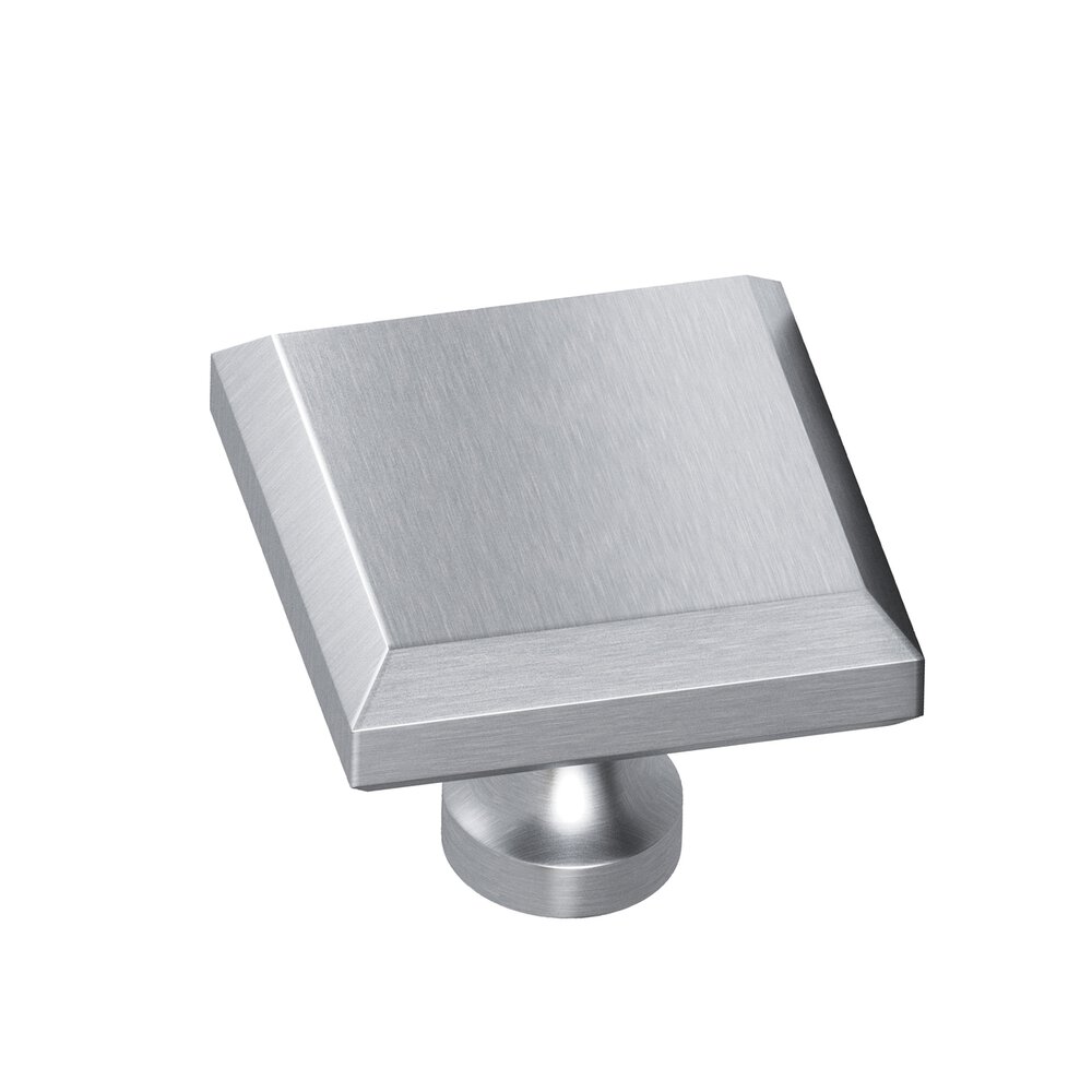 1.5" Square Beveled Cabinet Knob With Flared Post In Satin Chrome