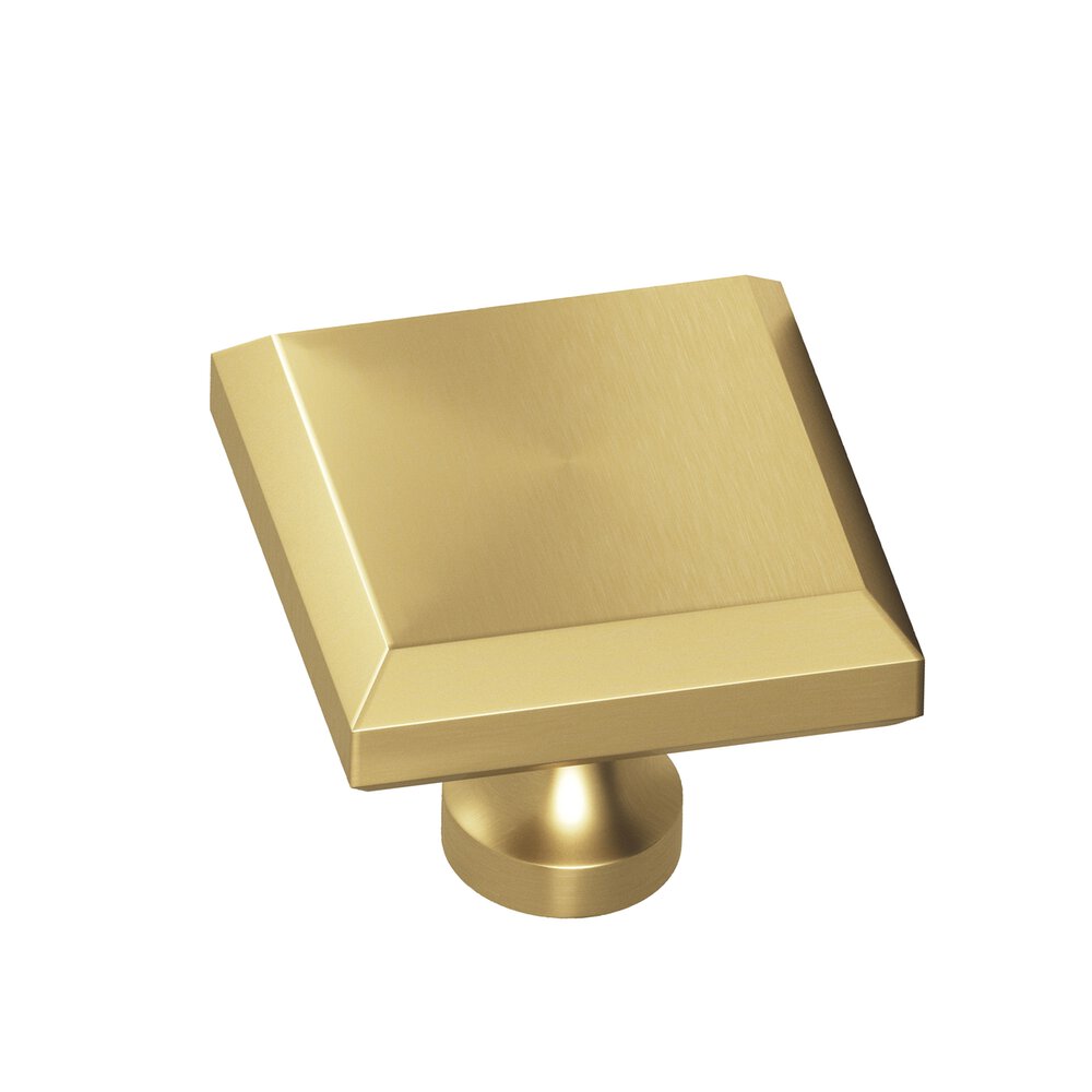 1.5" Square Beveled Cabinet Knob With Flared Post In Satin Brass