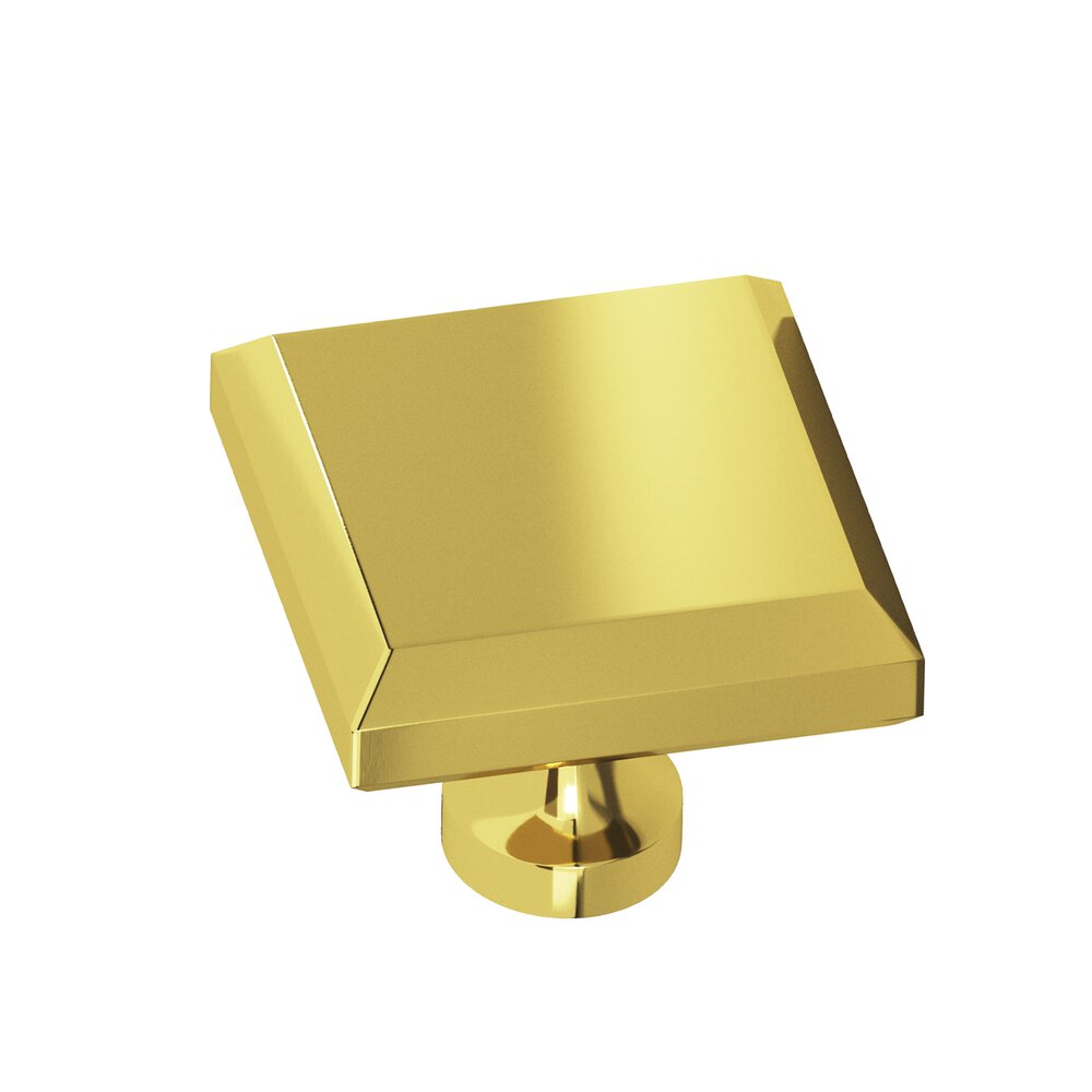 1.5" Square Beveled Cabinet Knob With Flared Post In French Gold