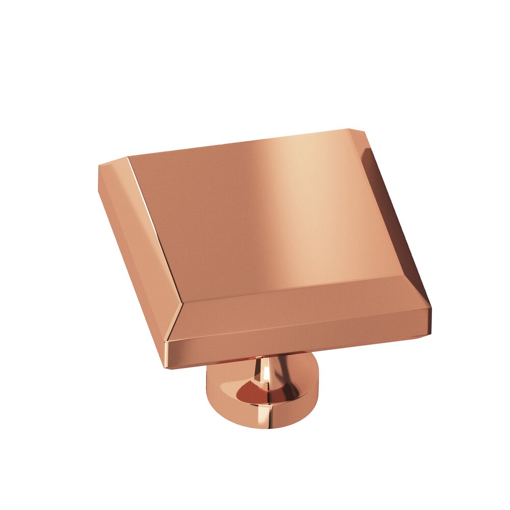 1.5" Square Beveled Cabinet Knob With Flared Post In Polished Copper