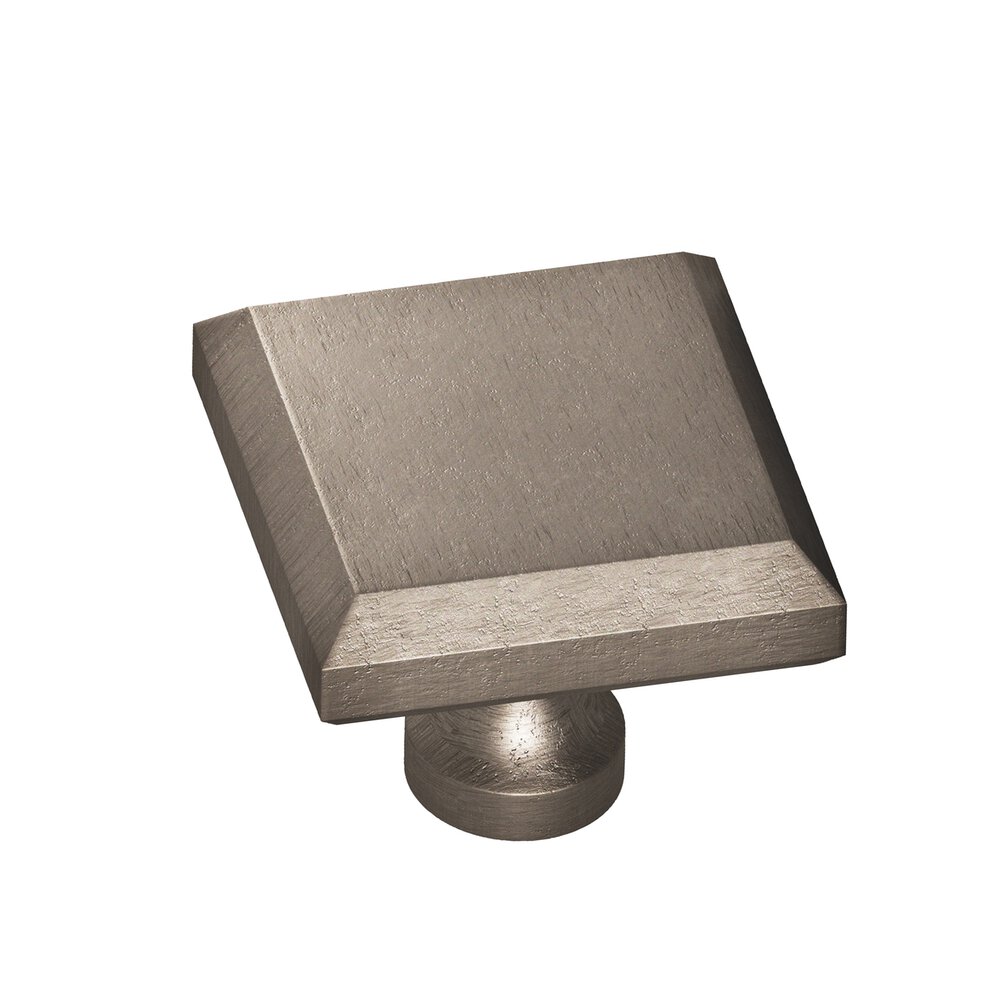 1.5" Square Beveled Cabinet Knob With Flared Post In Distressed Pewter