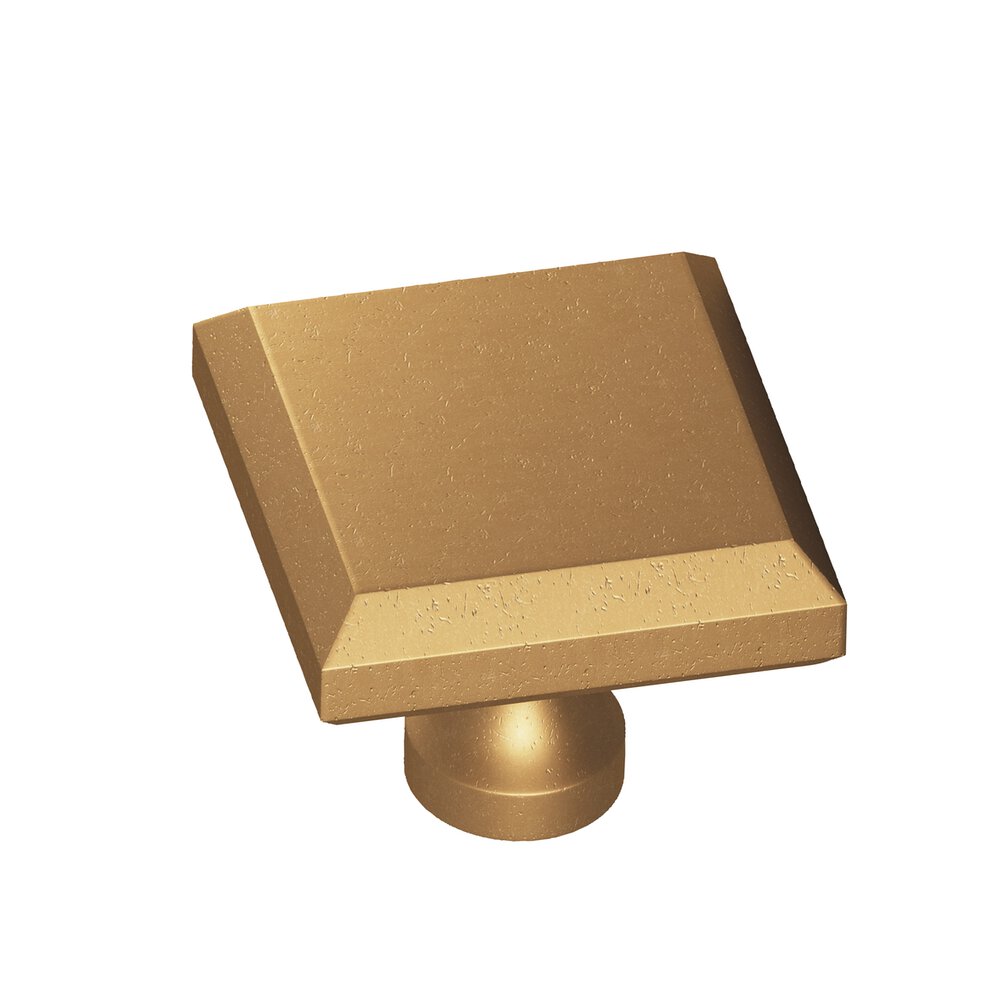 1.5" Square Beveled Cabinet Knob With Flared Post In Distressed Light Statuary Bronze