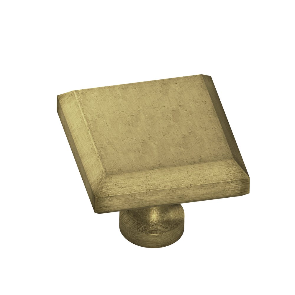 1.5" Square Beveled Cabinet Knob With Flared Post In Distressed Antique Brass