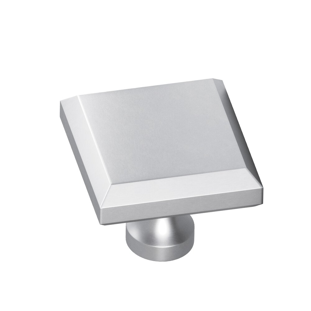 1.5" Square Beveled Cabinet Knob With Flared Post In Matte Satin Chrome