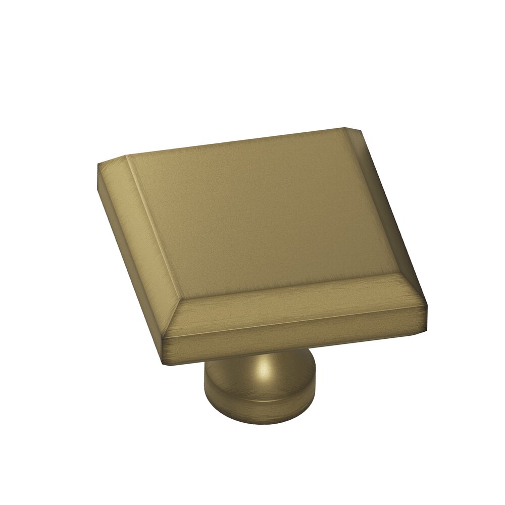 1.5" Square Beveled Cabinet Knob With Flared Post In Matte Antique Satin Brass