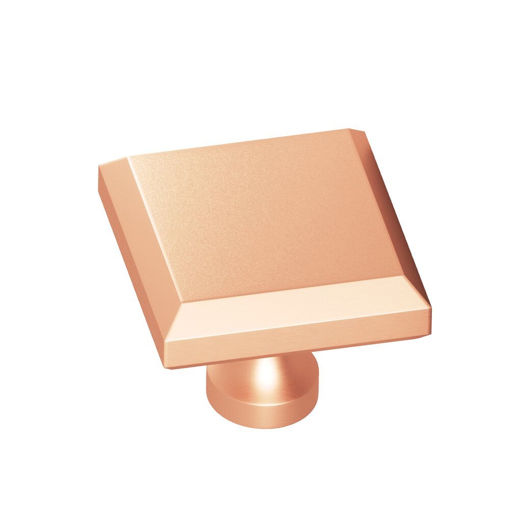 1.5" Square Beveled Cabinet Knob With Flared Post In Matte Satin Copper