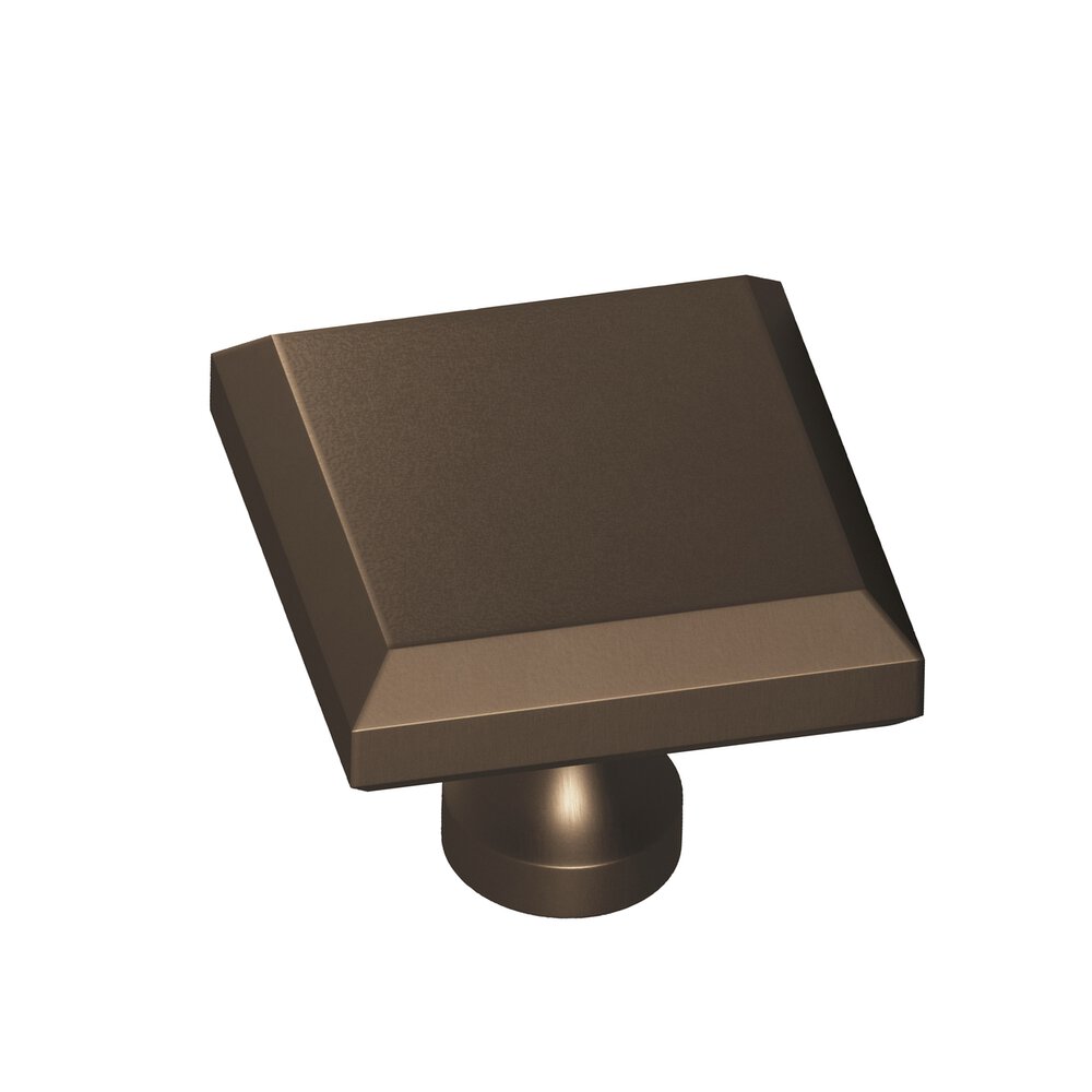 1.5" Square Beveled Cabinet Knob With Flared Post In Heritage Bronze