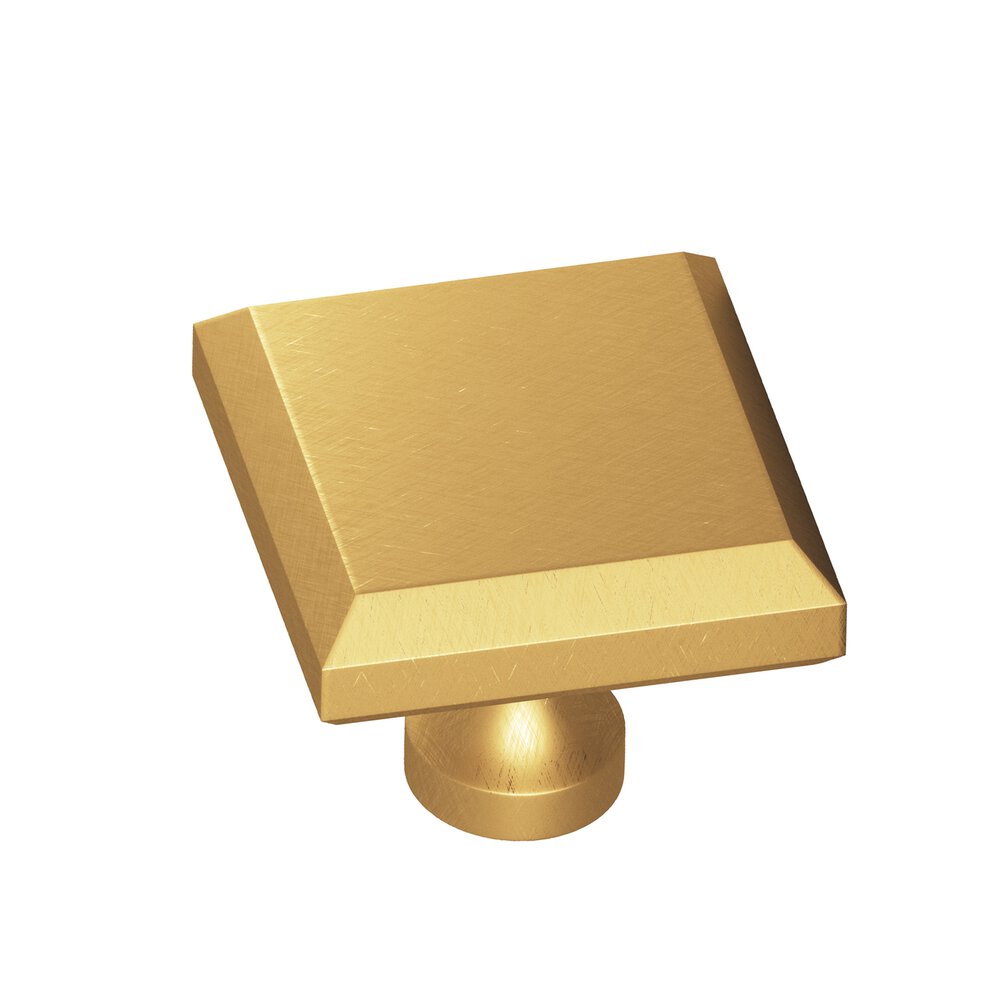 1.5" Square Beveled Cabinet Knob With Flared Post In Weathered Brass