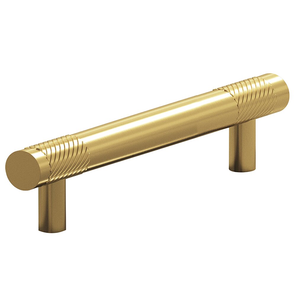 4" Centers Single Knurl Bands Pull in Unlacquered Satin Brass
