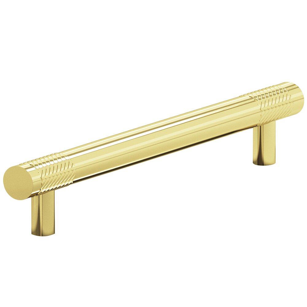 5/8" Diameter Pull Single Knurl Bands 6" Centers Pull in Polished Brass