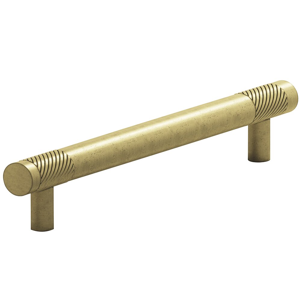 6" Centers Single Knurl European Bar Pull in Distressed Antique Brass