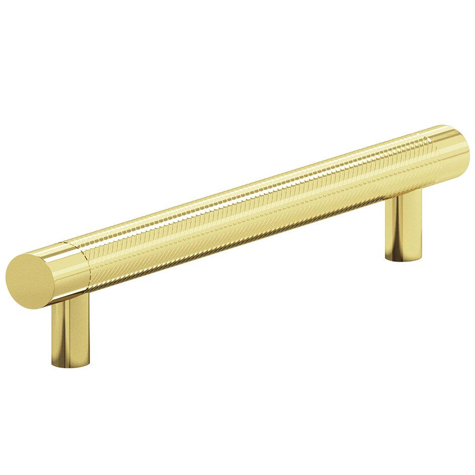 5/8" Diameter Pull Full Single Knurl 6" Centers in Polished Brass